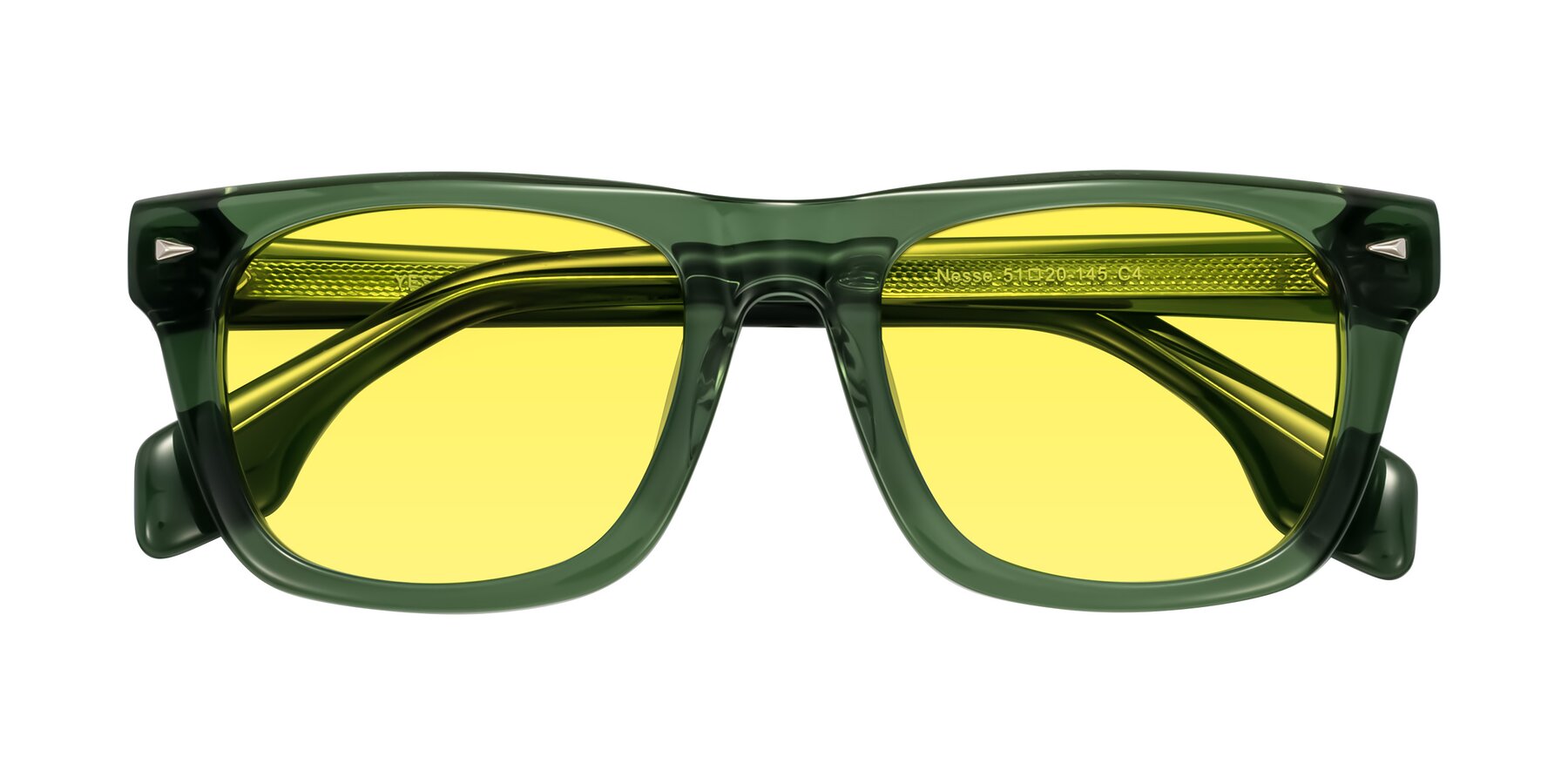 Folded Front of Nesse in Transparent Green with Medium Yellow Tinted Lenses