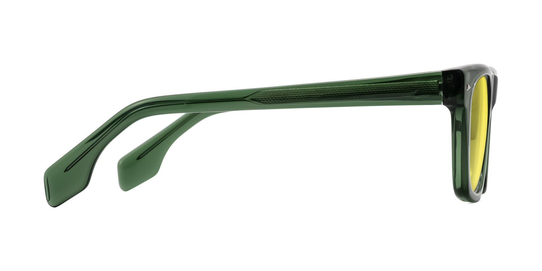 Side of Nesse in Transparent Green with Medium Yellow Tinted Lenses