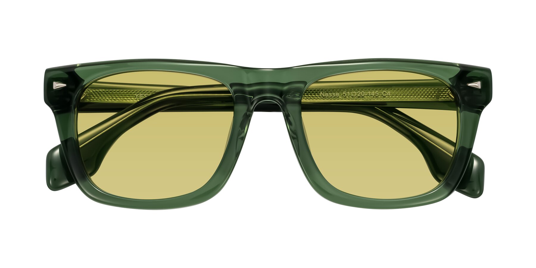 Folded Front of Nesse in Transparent Green with Medium Champagne Tinted Lenses