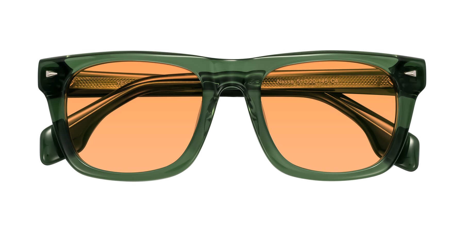Folded Front of Nesse in Transparent Green with Medium Orange Tinted Lenses