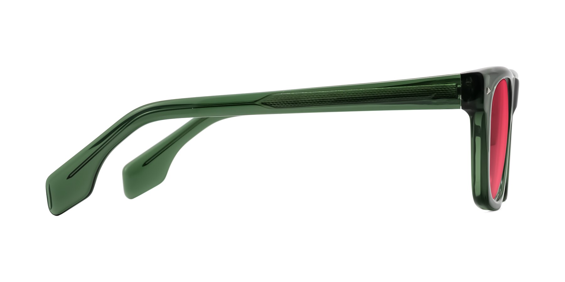 Side of Nesse in Transparent Green with Red Tinted Lenses