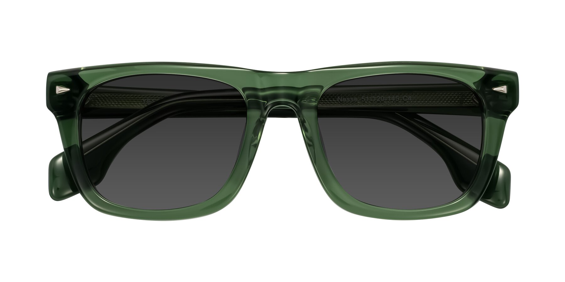 Folded Front of Nesse in Transparent Green with Gray Tinted Lenses