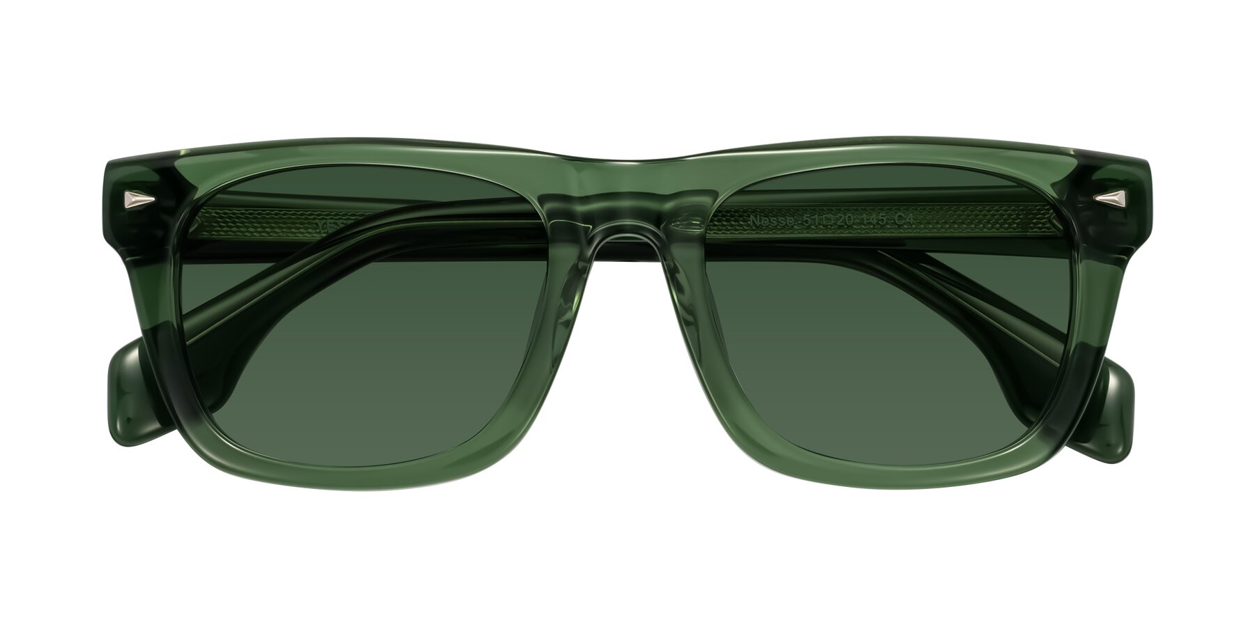 Folded Front of Nesse in Transparent Green with Green Tinted Lenses