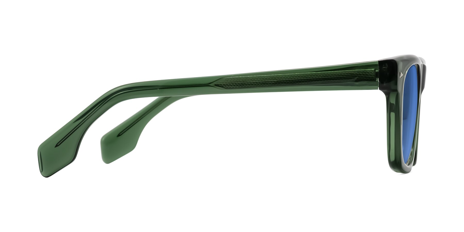 Side of Nesse in Transparent Green with Blue Tinted Lenses