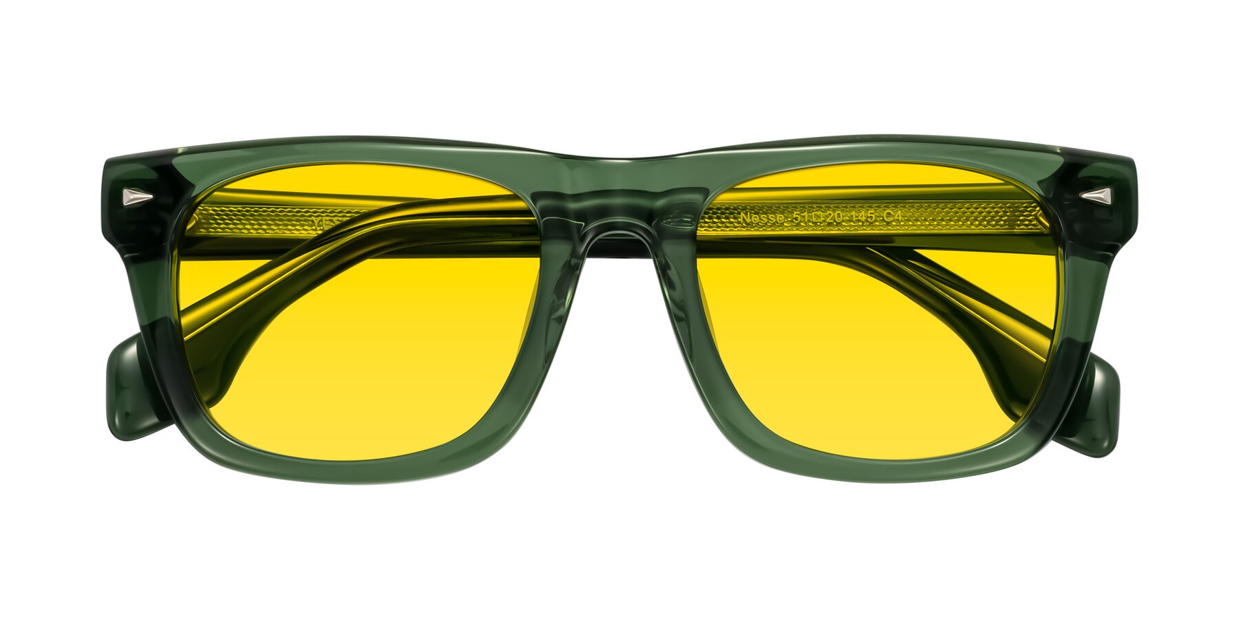 Folded Front of Nesse in Transparent Green with Yellow Tinted Lenses