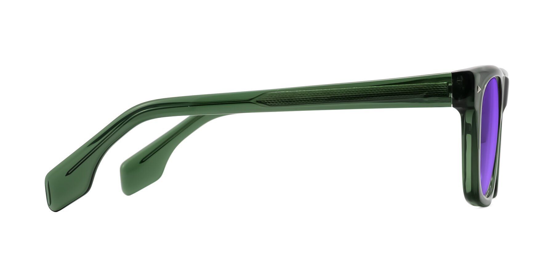 Side of Nesse in Transparent Green with Purple Tinted Lenses