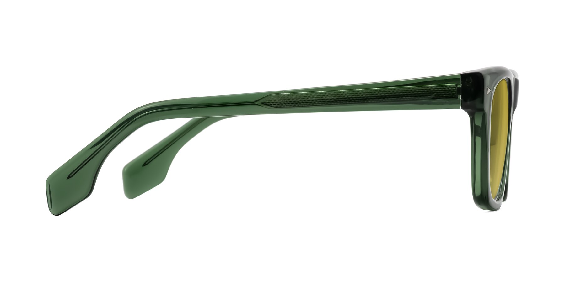 Side of Nesse in Transparent Green with Champagne Tinted Lenses
