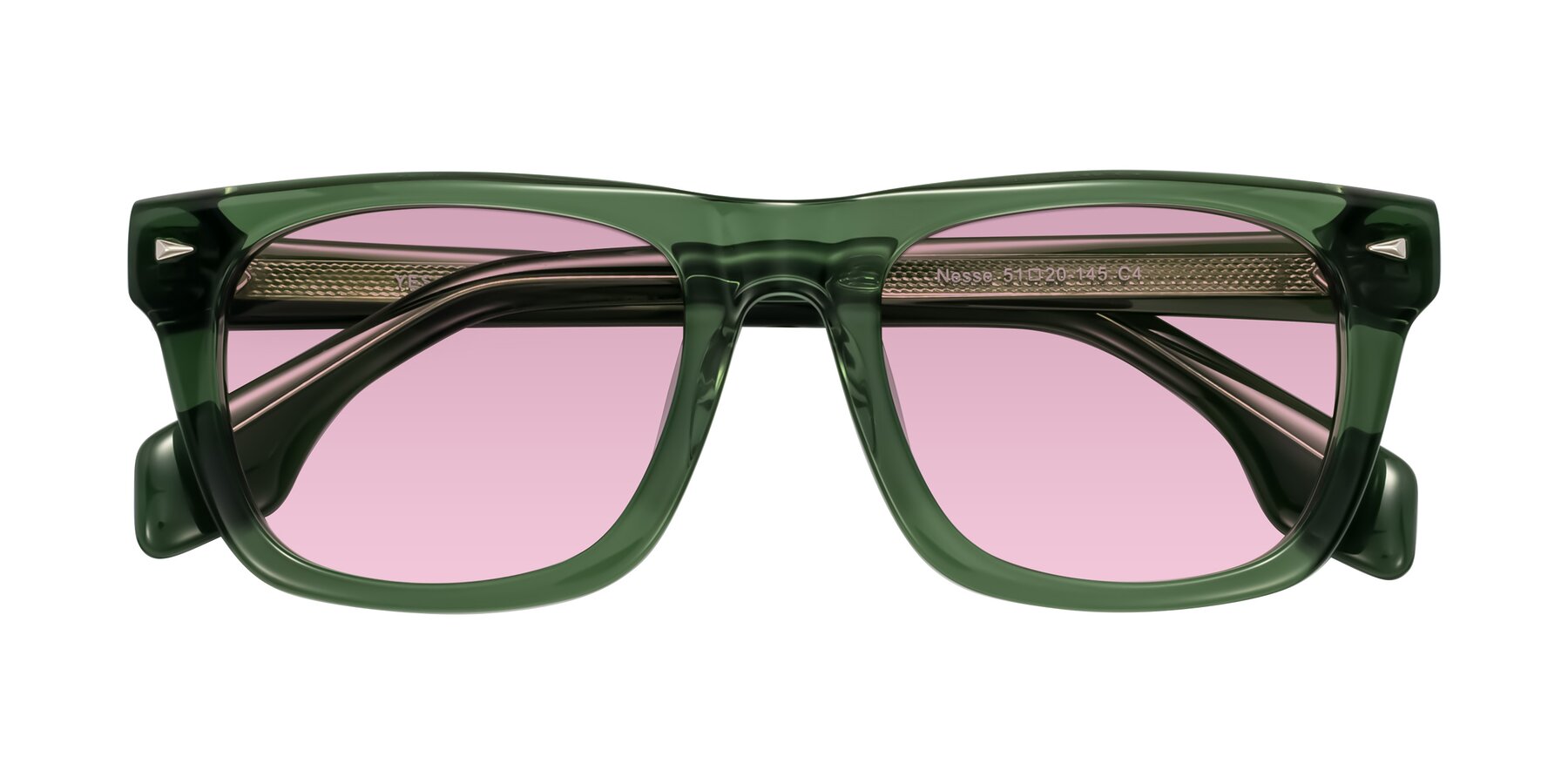 Folded Front of Nesse in Transparent Green with Light Wine Tinted Lenses