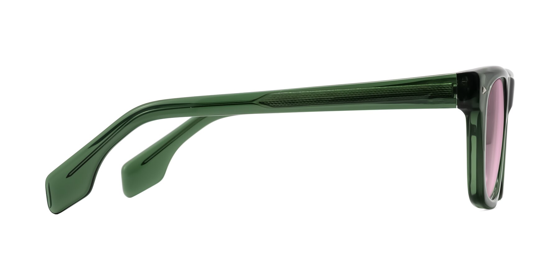 Side of Nesse in Transparent Green with Light Wine Tinted Lenses