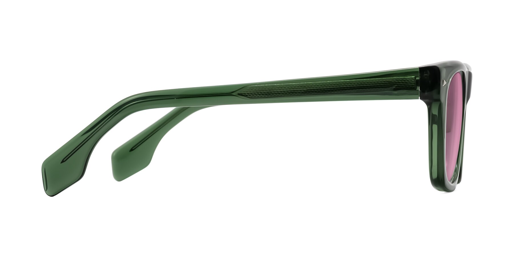 Side of Nesse in Transparent Green with Medium Wine Tinted Lenses