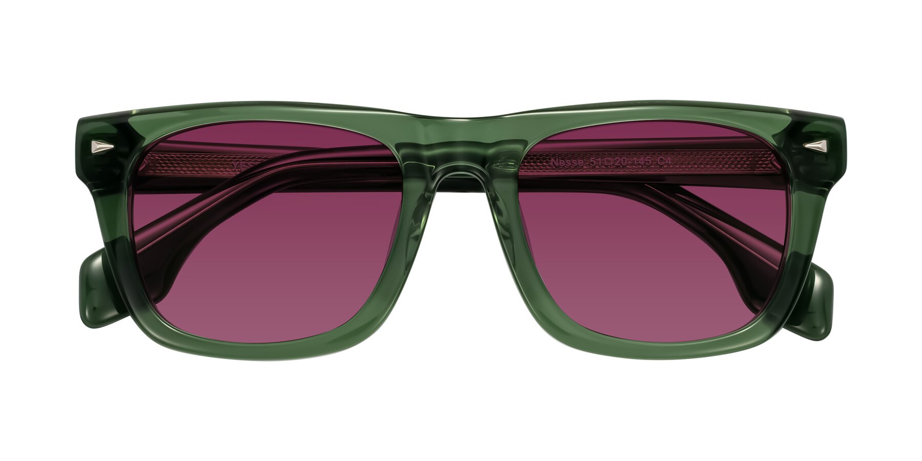 Folded Front of Nesse in Transparent Green with Wine Tinted Lenses