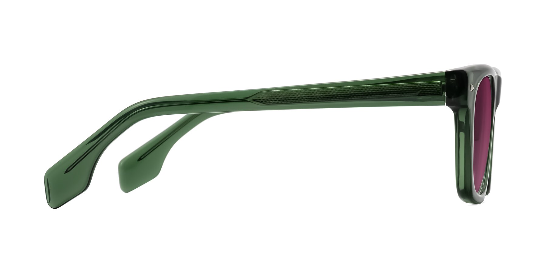 Side of Nesse in Transparent Green with Wine Tinted Lenses