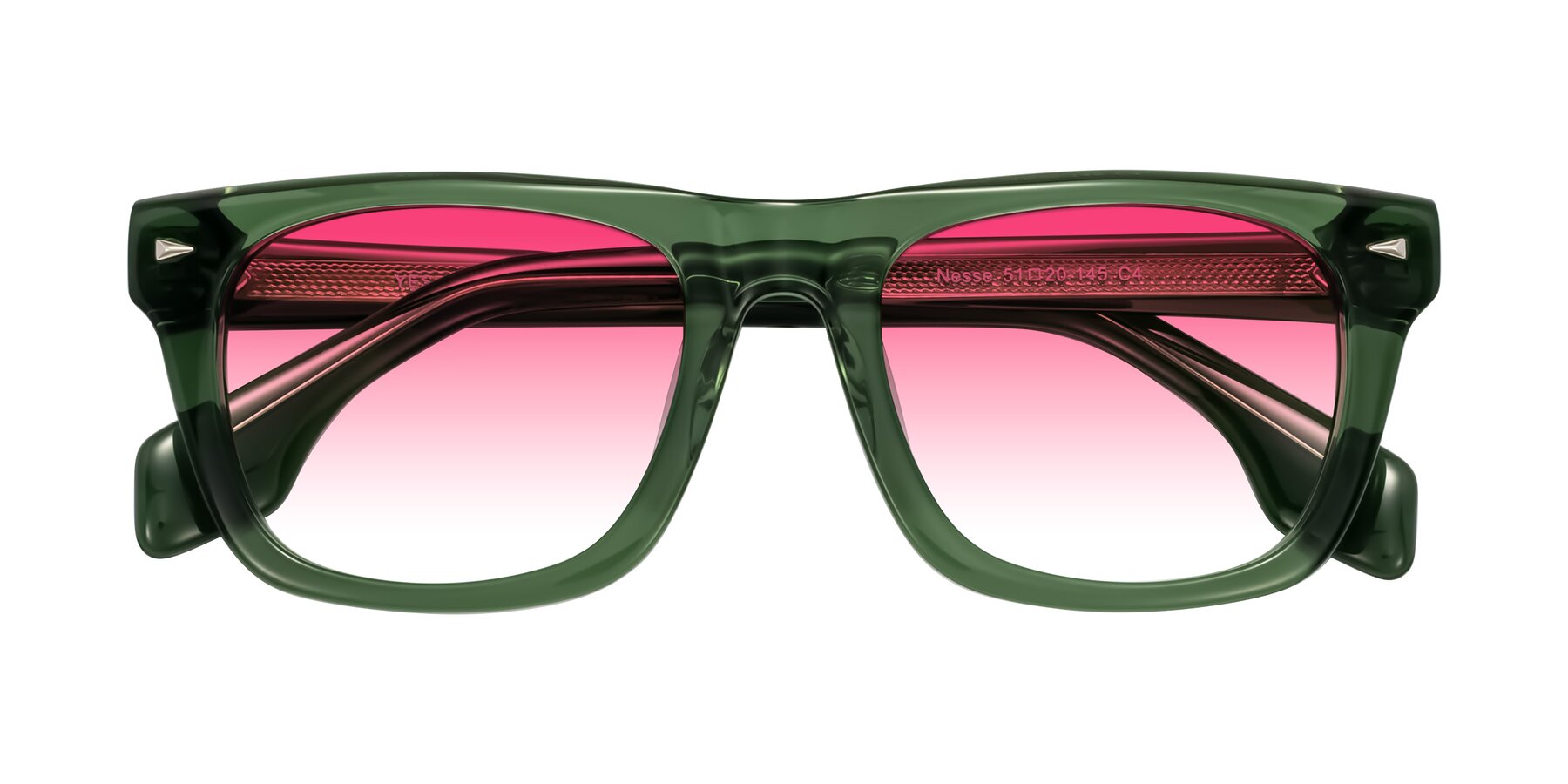 Folded Front of Nesse in Transparent Green with Pink Gradient Lenses