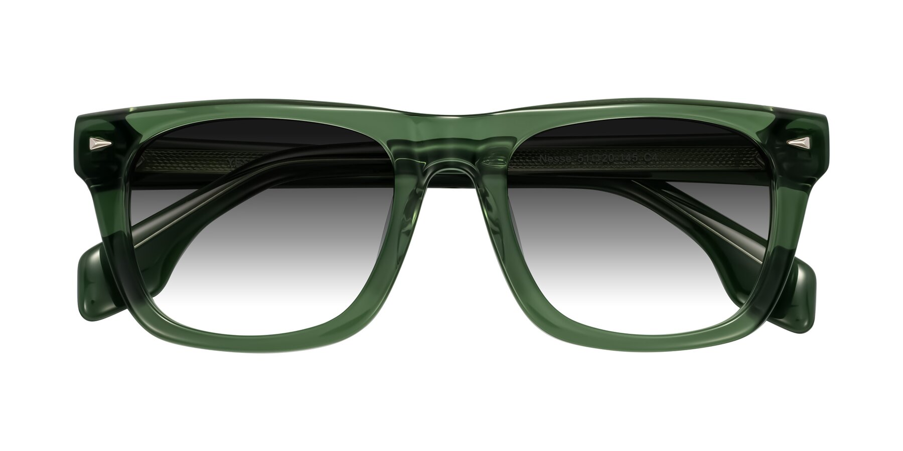 Folded Front of Nesse in Transparent Green with Gray Gradient Lenses