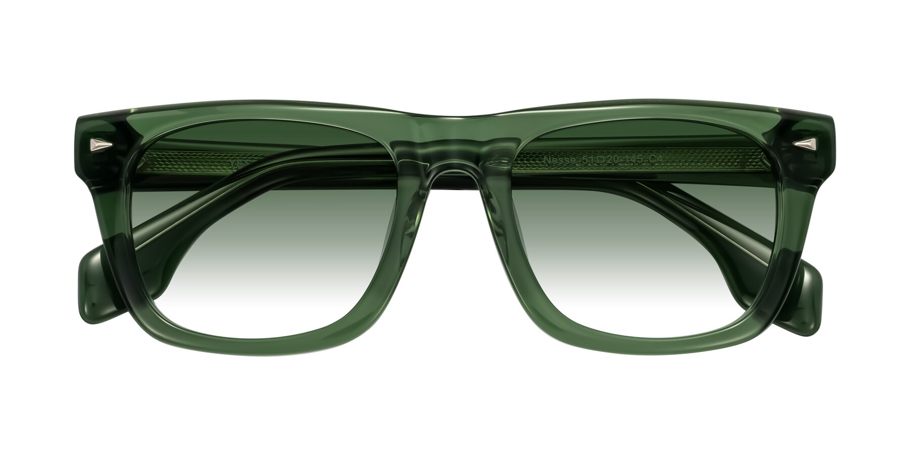 Folded Front of Nesse in Transparent Green with Green Gradient Lenses