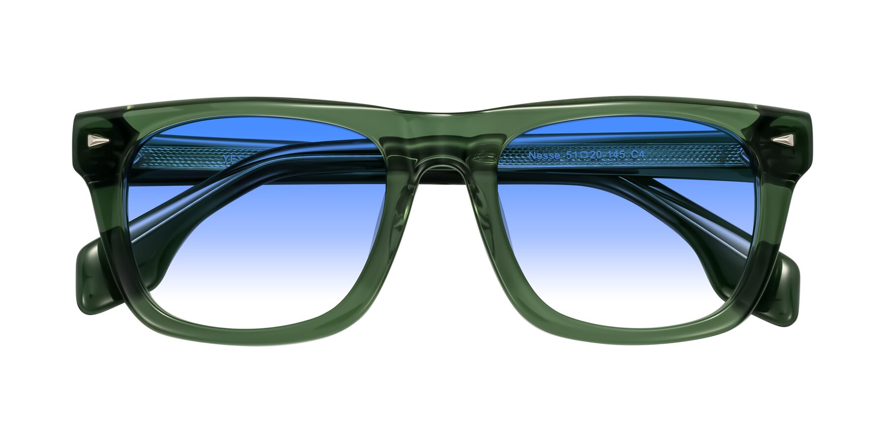 Folded Front of Nesse in Transparent Green with Blue Gradient Lenses