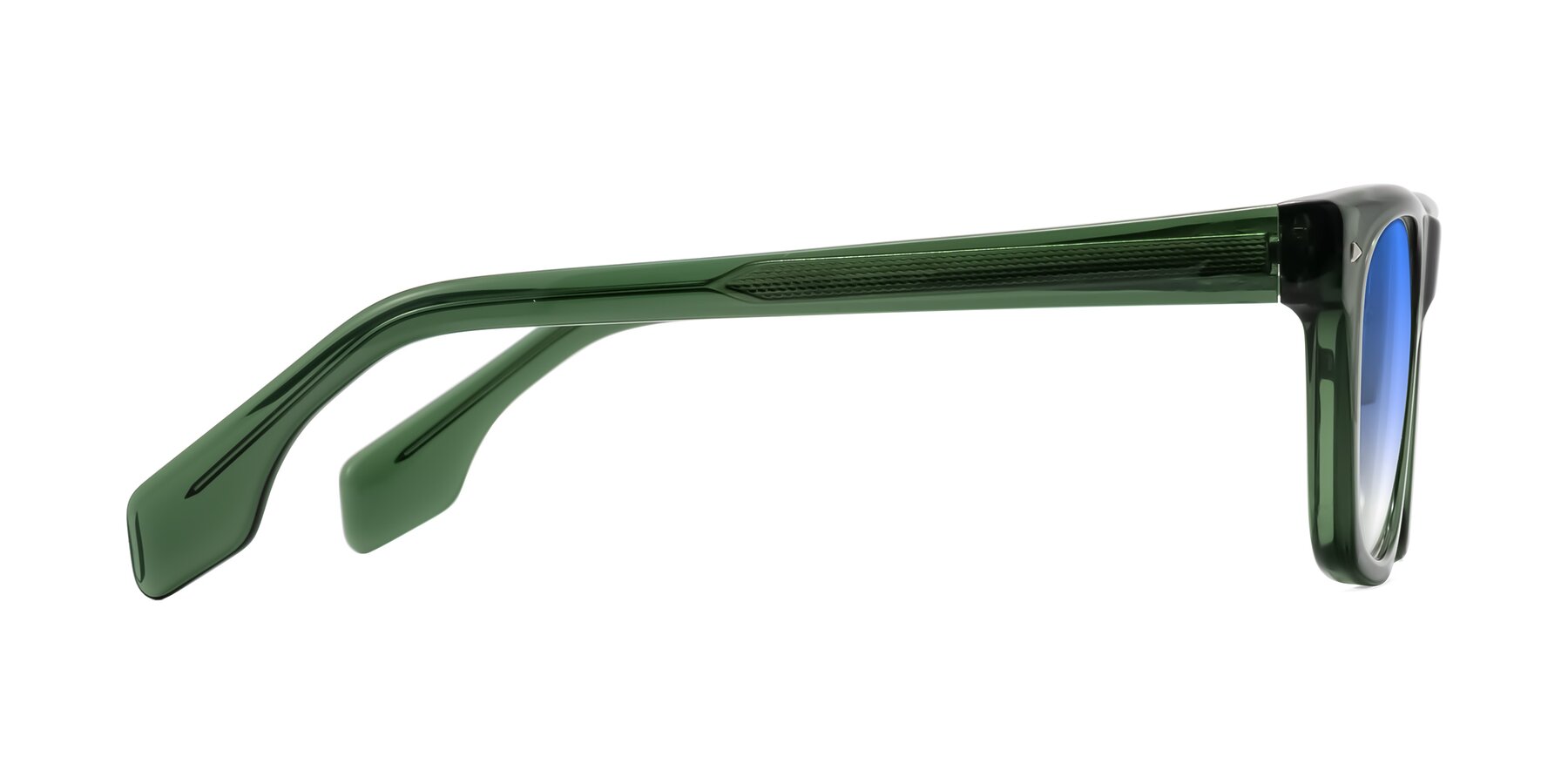 Side of Nesse in Transparent Green with Blue Gradient Lenses