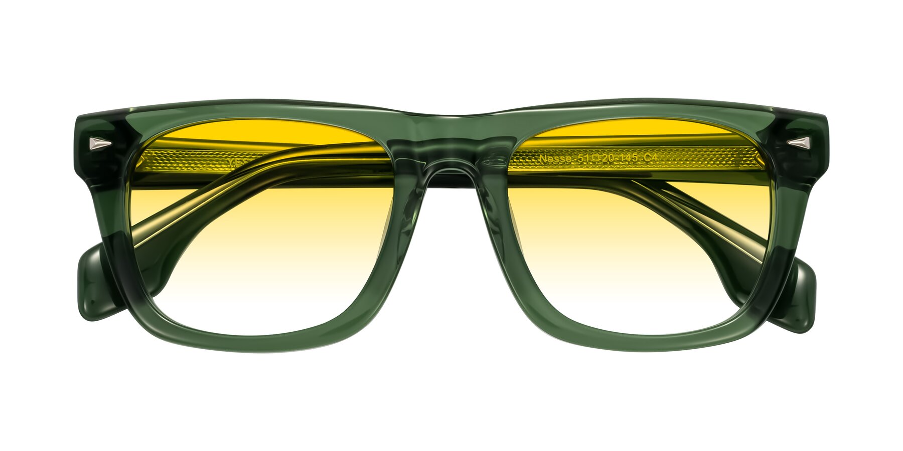 Folded Front of Nesse in Transparent Green with Yellow Gradient Lenses