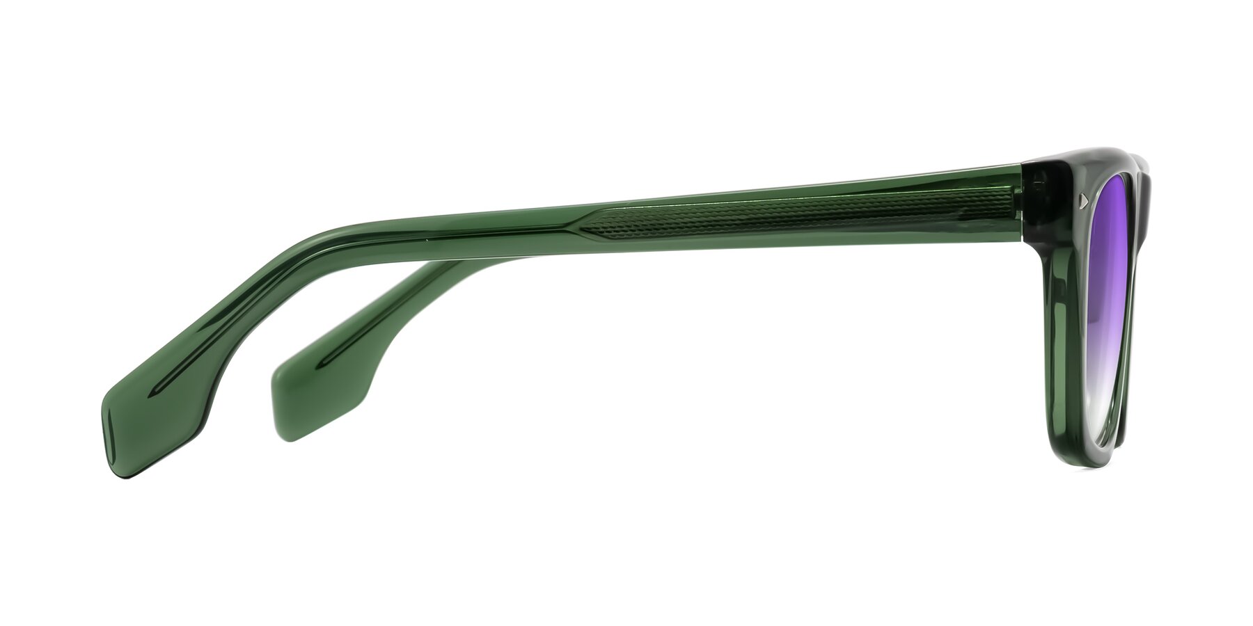 Side of Nesse in Transparent Green with Purple Gradient Lenses
