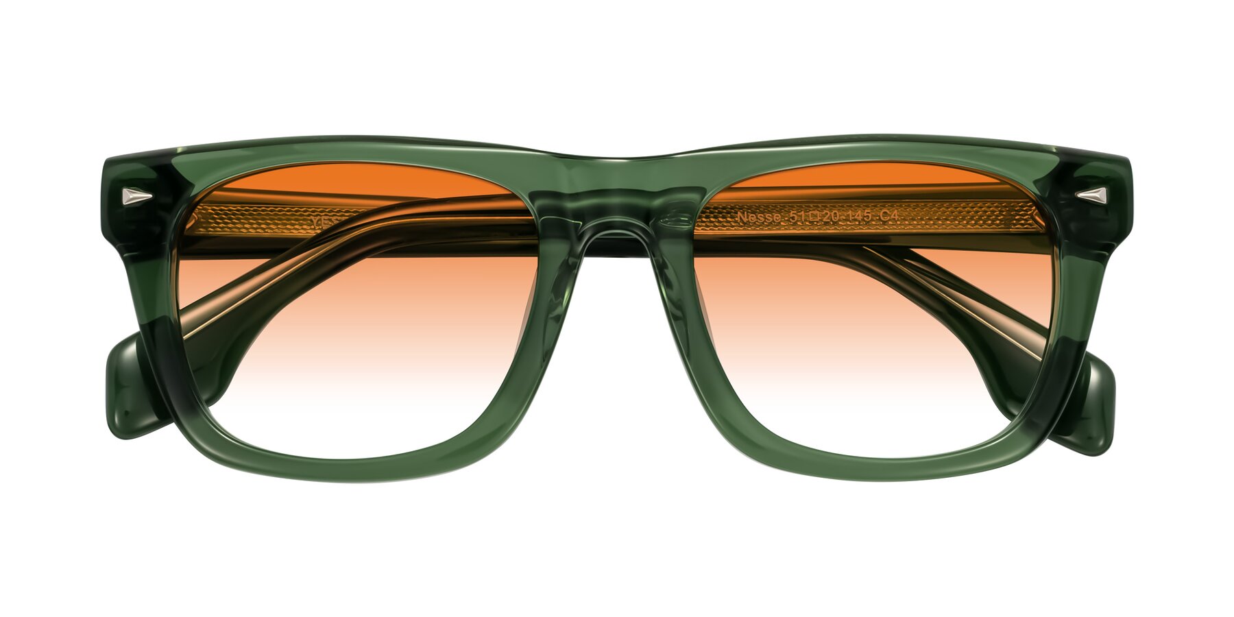 Folded Front of Nesse in Transparent Green with Orange Gradient Lenses