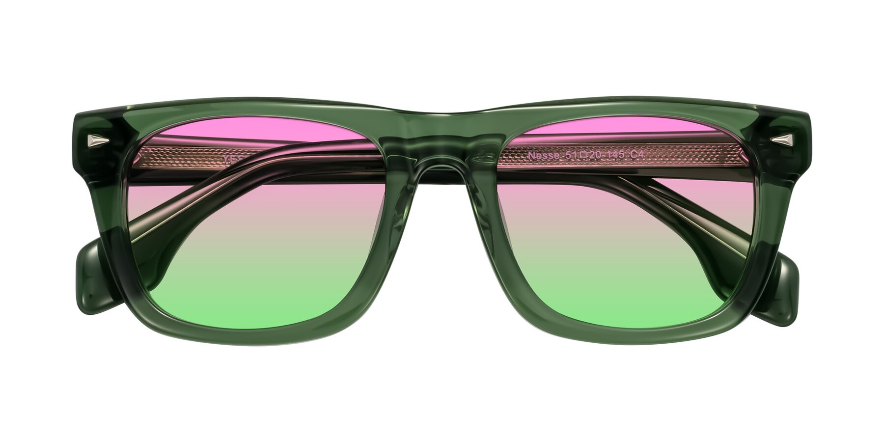 Folded Front of Nesse in Transparent Green with Pink / Green Gradient Lenses
