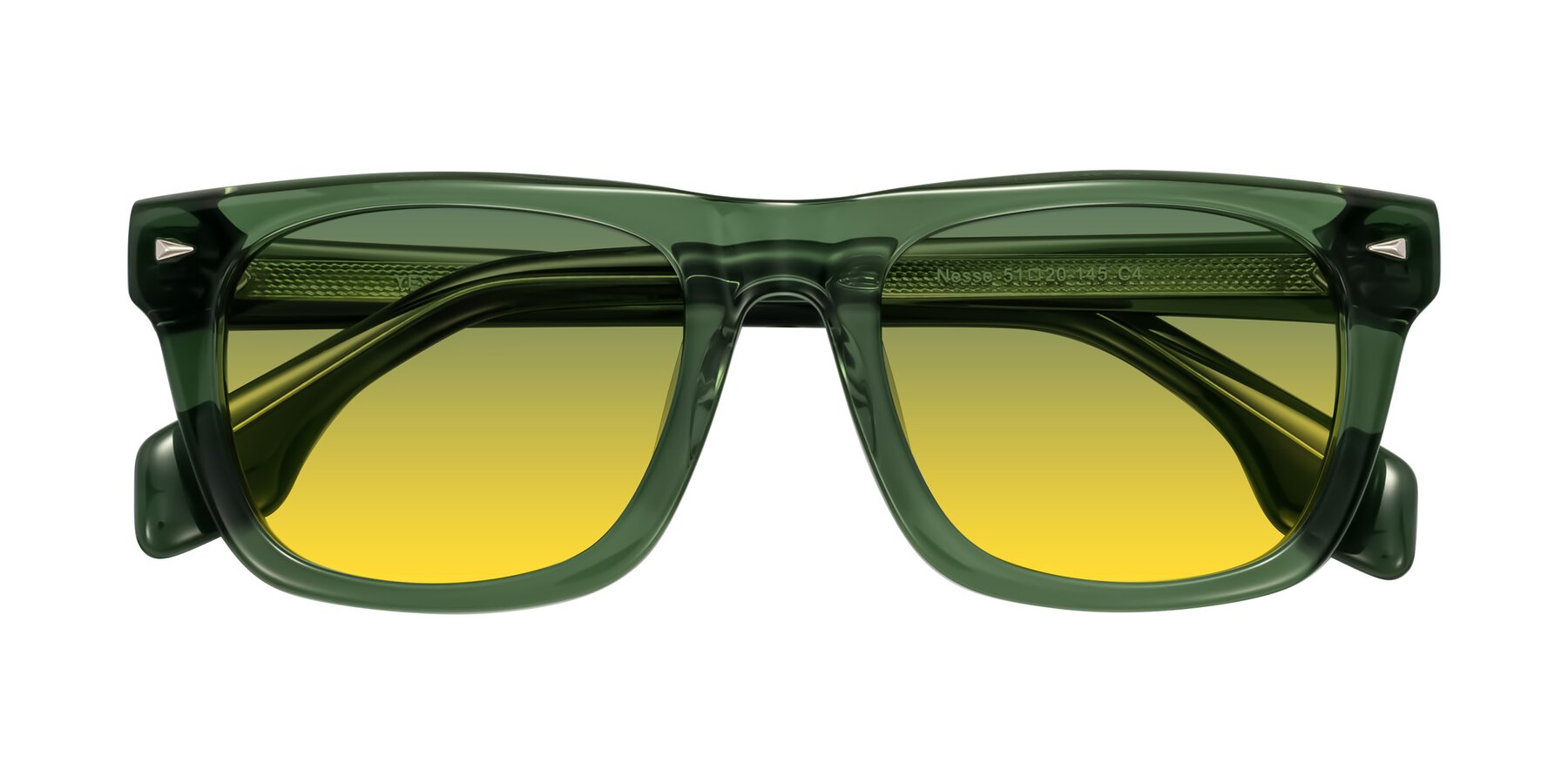 Folded Front of Nesse in Transparent Green with Green / Yellow Gradient Lenses