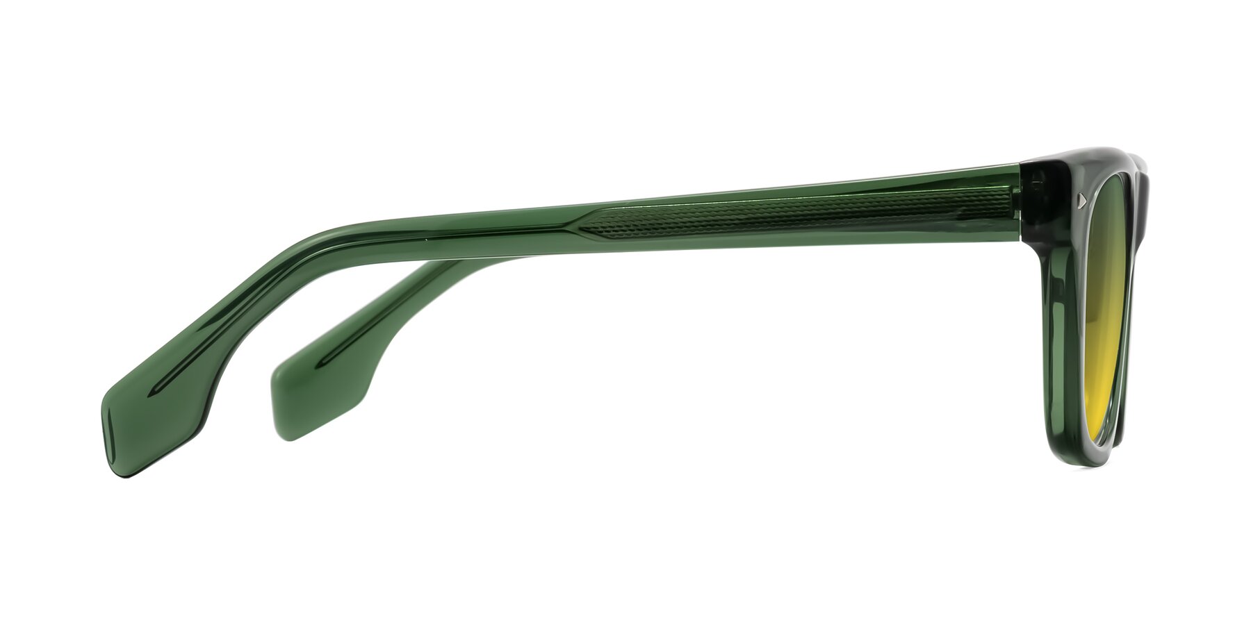 Side of Nesse in Transparent Green with Green / Yellow Gradient Lenses