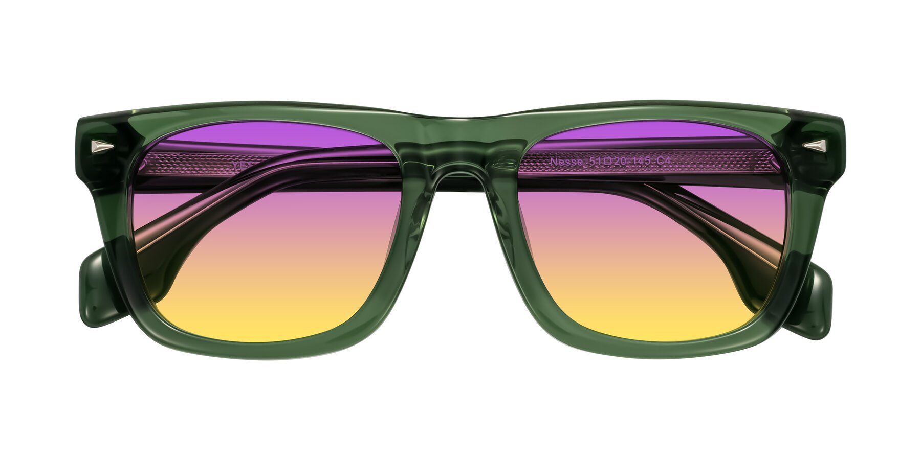 Folded Front of Nesse in Transparent Green with Purple / Yellow Gradient Lenses