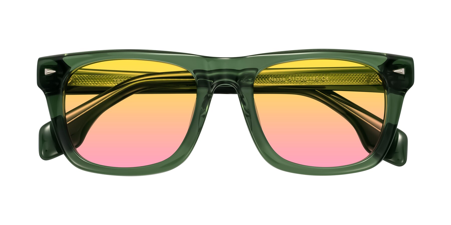 Folded Front of Nesse in Transparent Green with Yellow / Pink Gradient Lenses