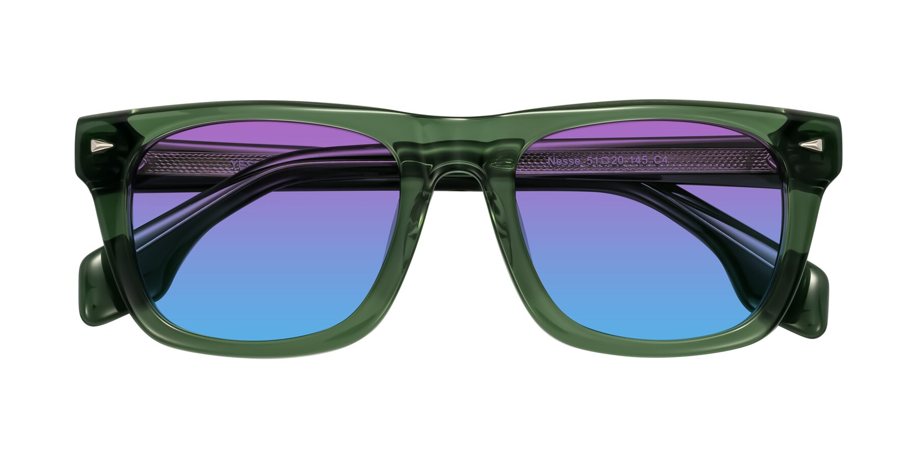 Folded Front of Nesse in Transparent Green with Purple / Blue Gradient Lenses