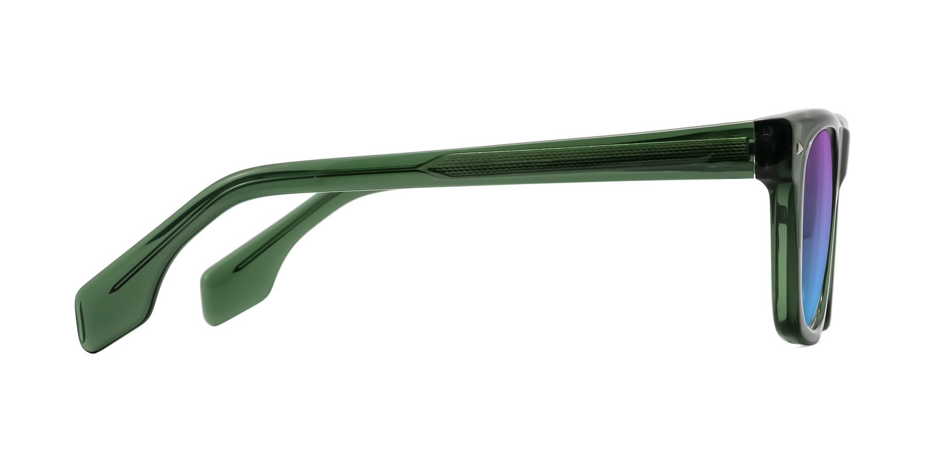 Side of Nesse in Transparent Green with Purple / Blue Gradient Lenses