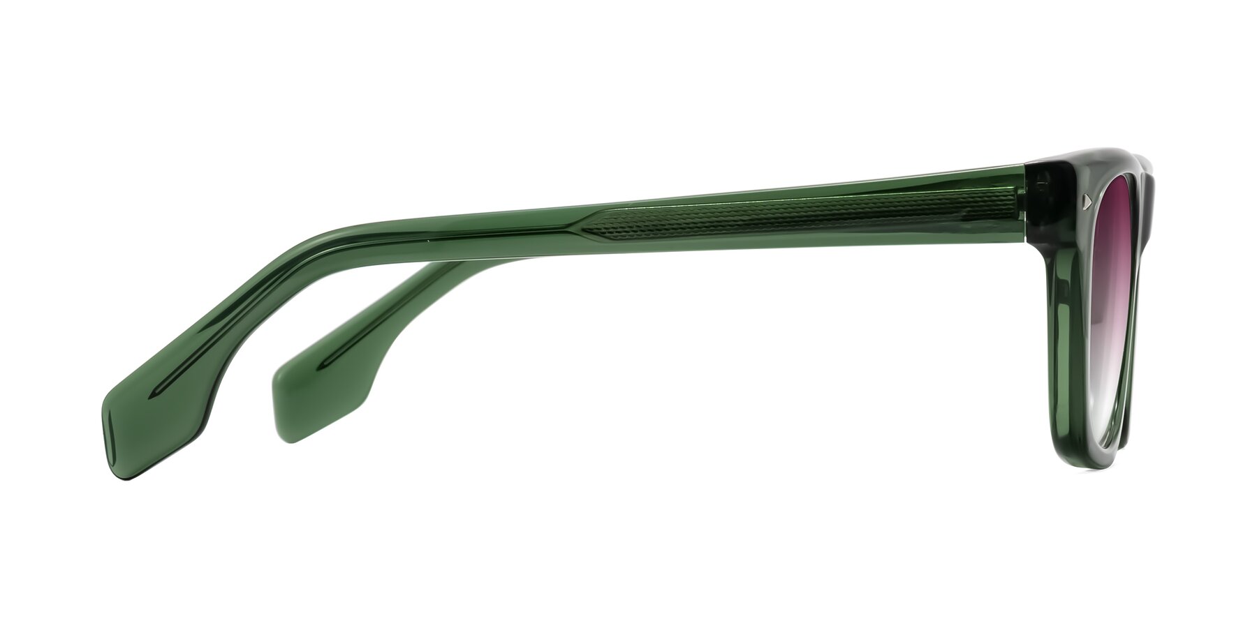 Side of Nesse in Transparent Green with Wine Gradient Lenses
