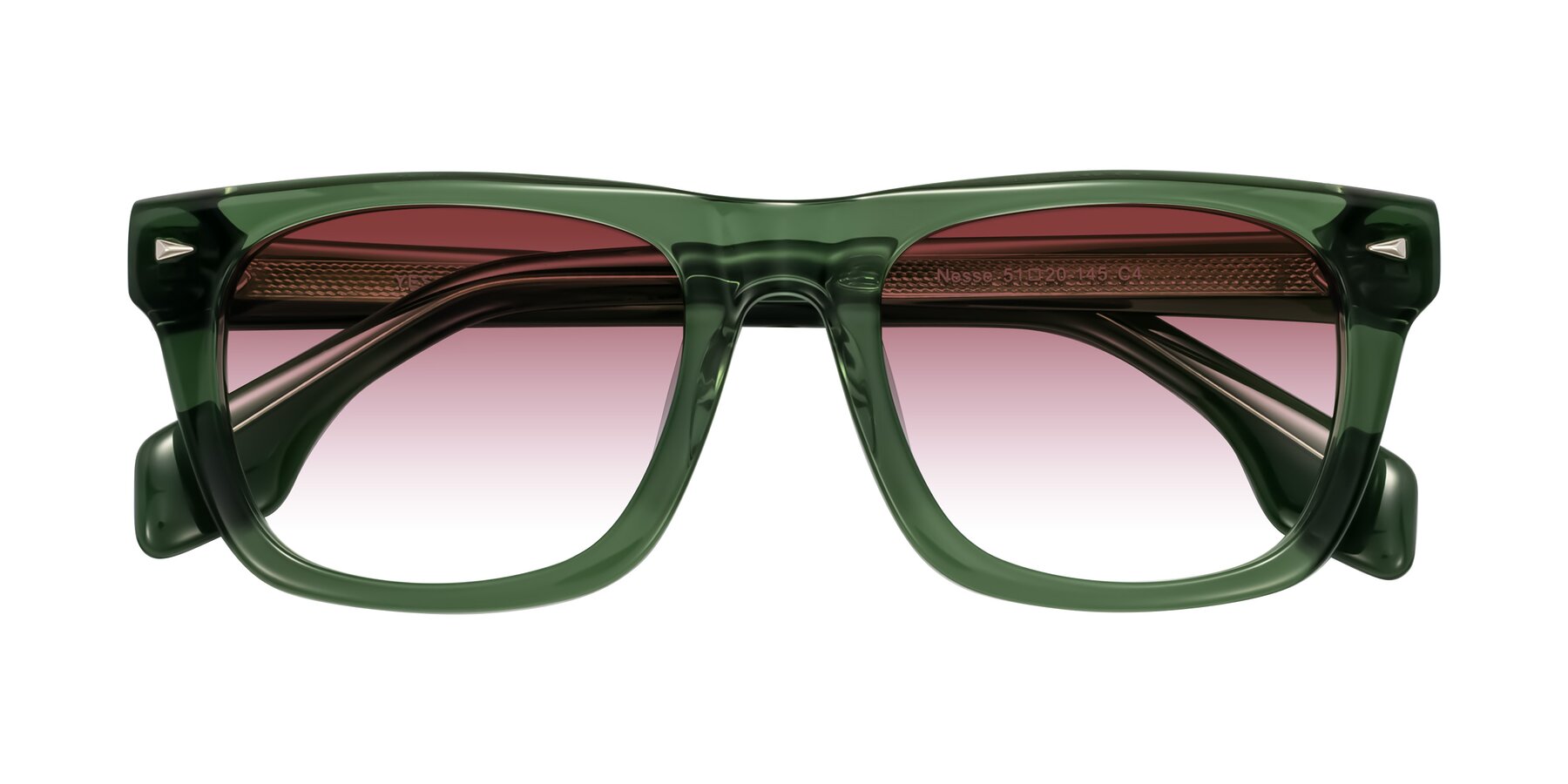 Folded Front of Nesse in Transparent Green with Garnet Gradient Lenses