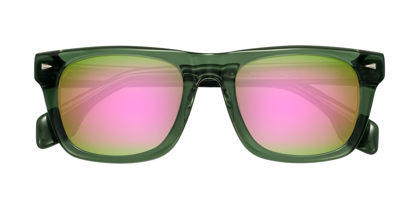 Nesse - Transparent Green Flash Mirrored Sunglasses