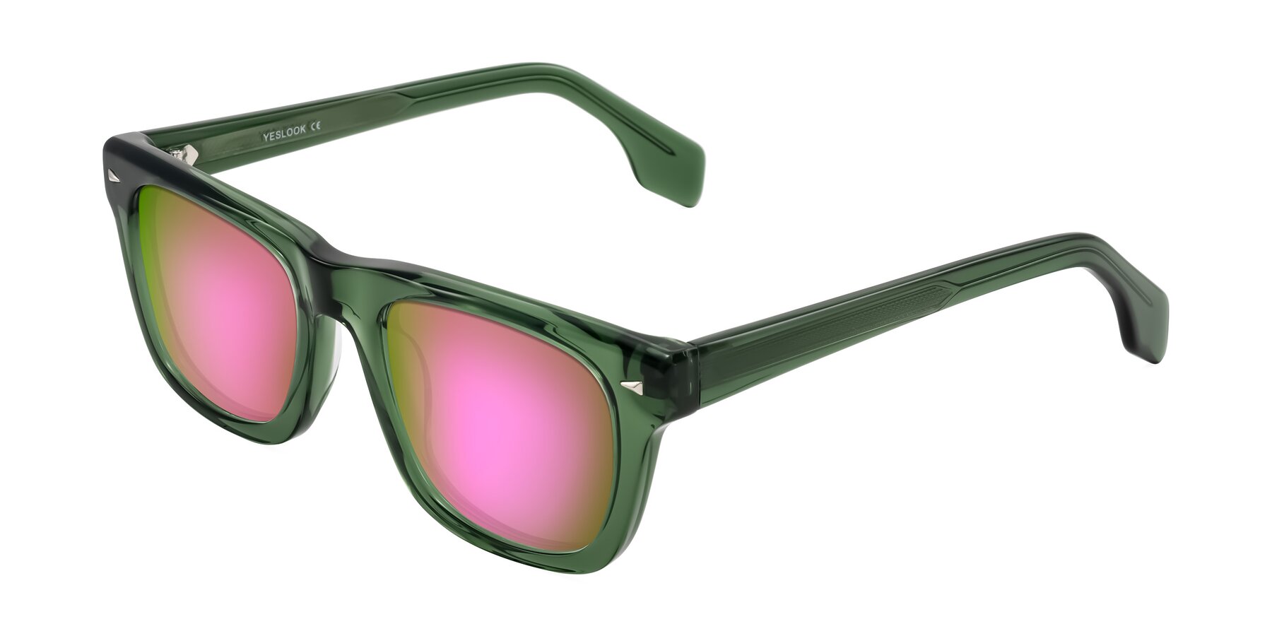 Angle of Nesse in Transparent Green with Pink Mirrored Lenses
