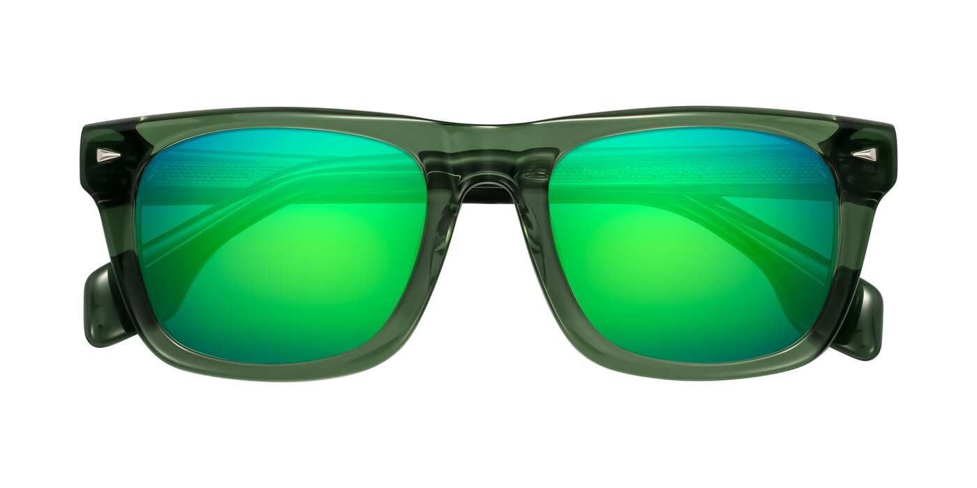 Nesse - Transparent Green Flash Mirrored Sunglasses