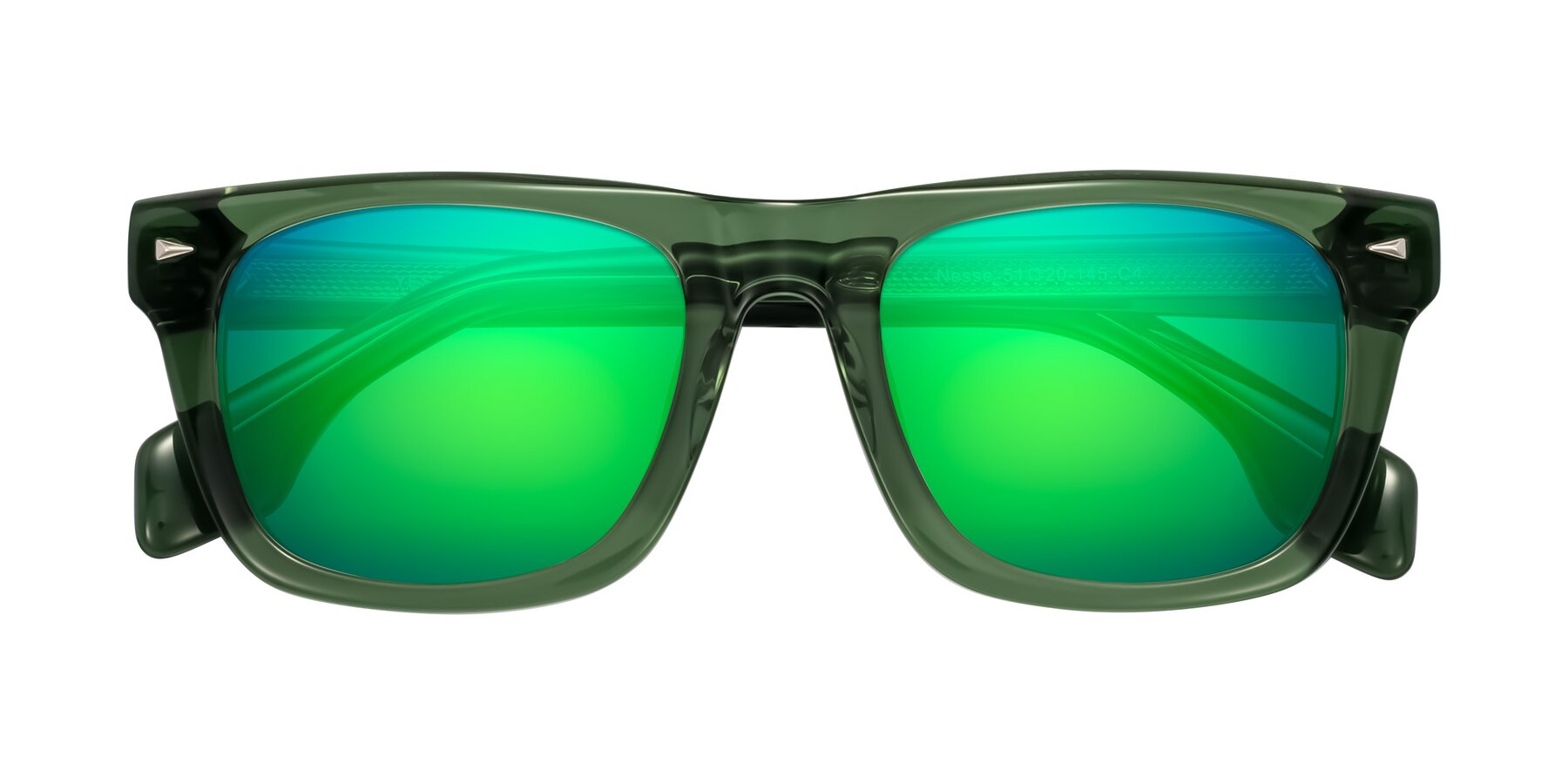 Folded Front of Nesse in Transparent Green with Green Mirrored Lenses