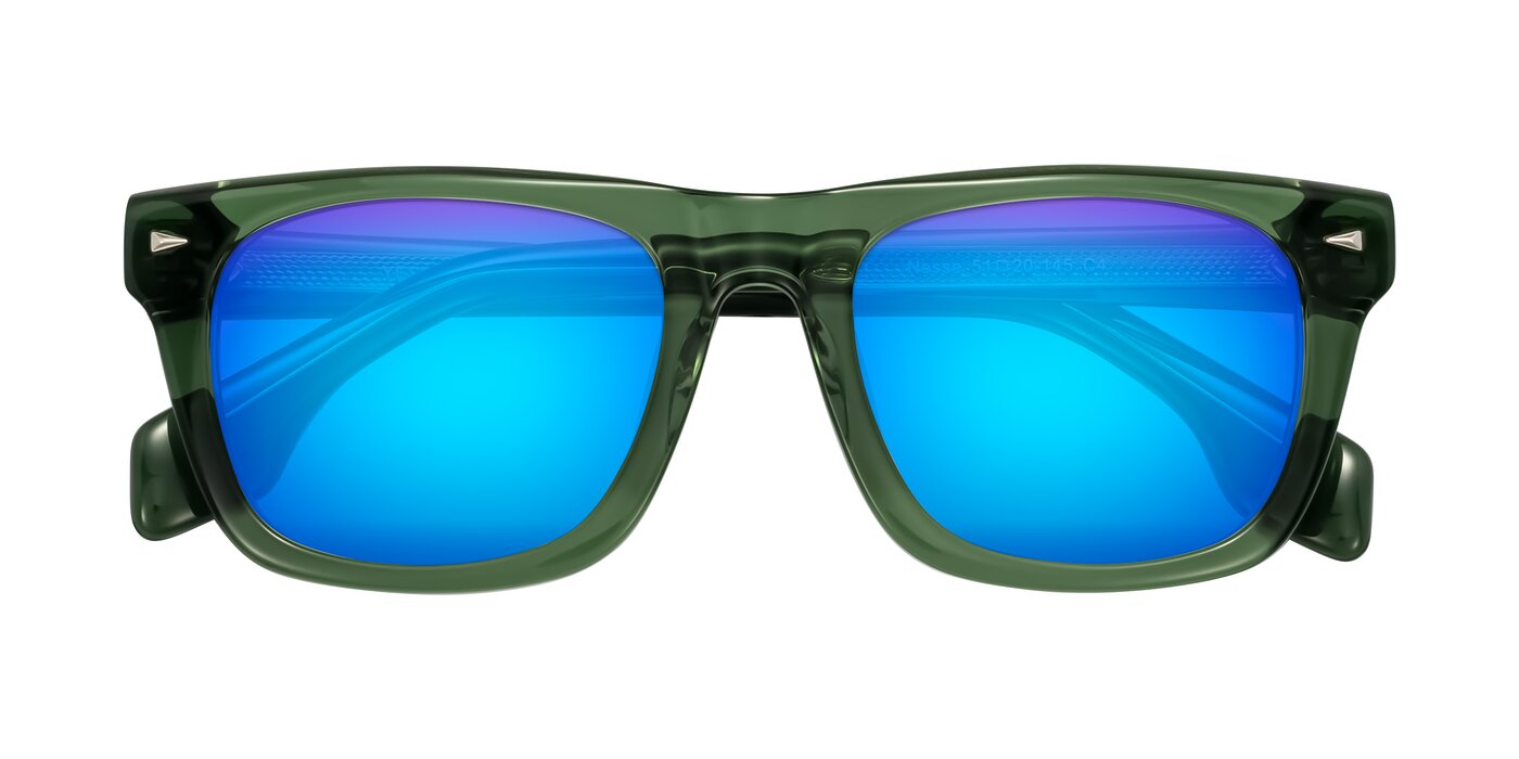 Nesse - Transparent Green Flash Mirrored Sunglasses