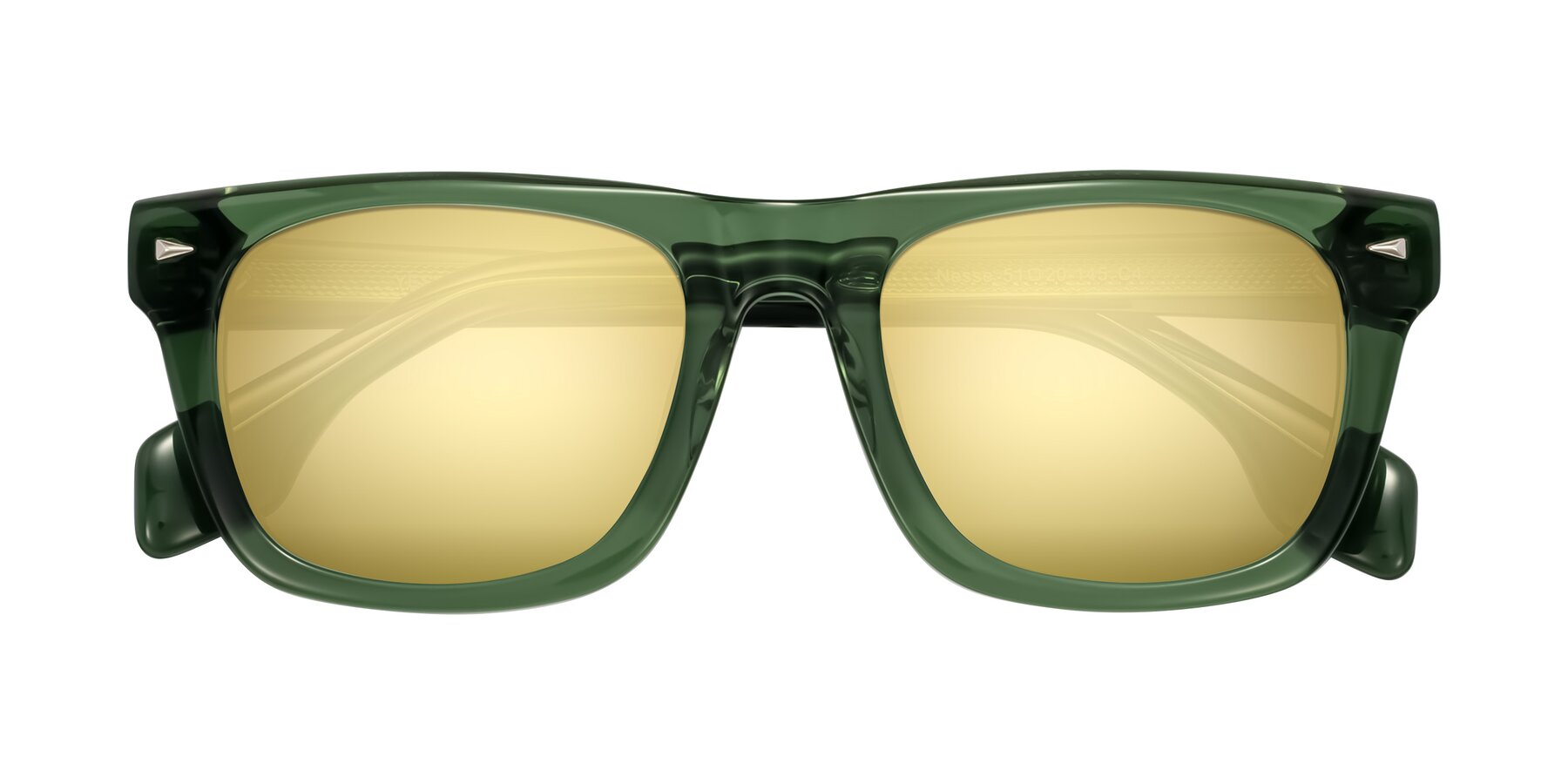 Folded Front of Nesse in Transparent Green with Gold Mirrored Lenses