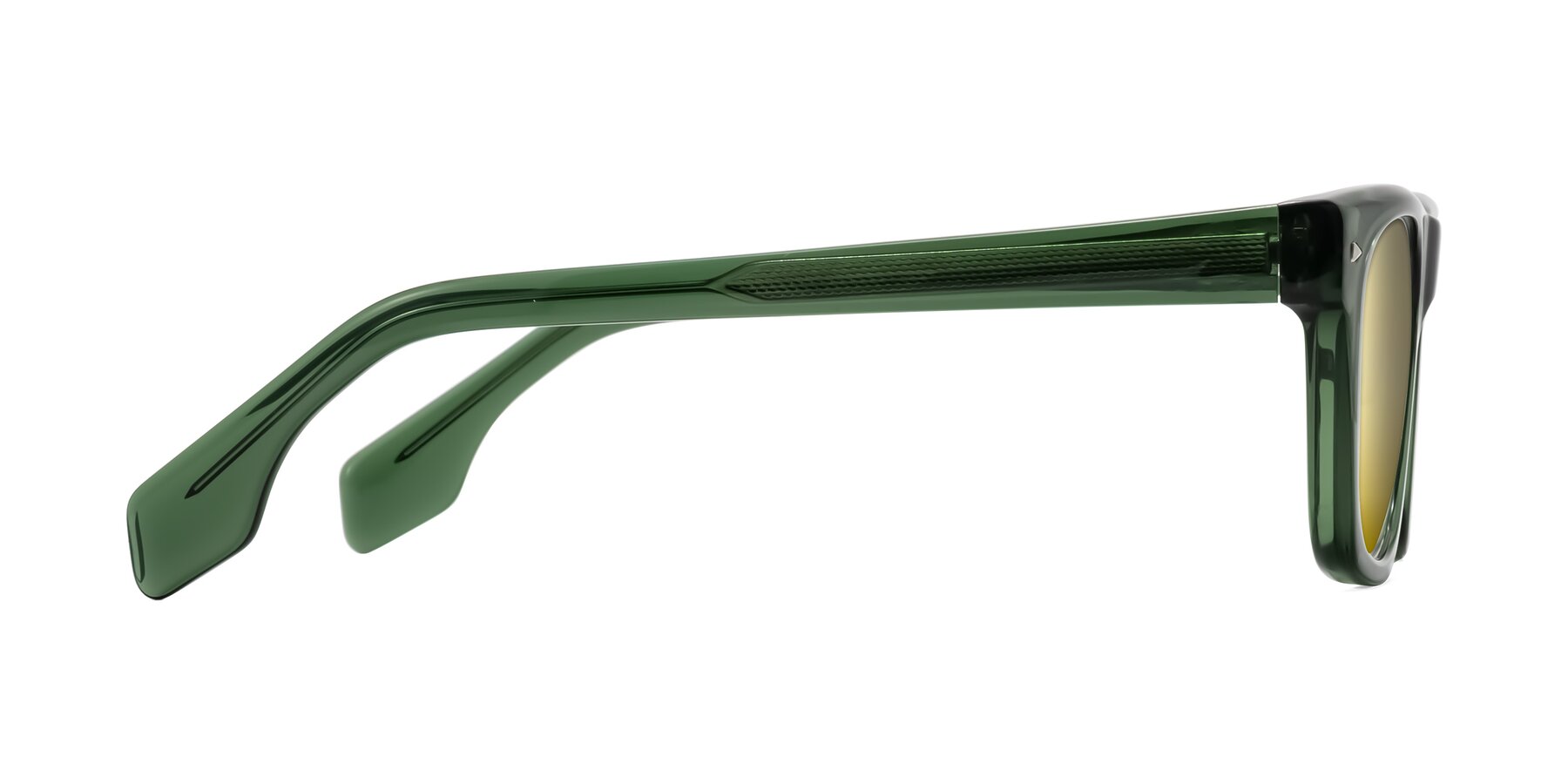 Side of Nesse in Transparent Green with Gold Mirrored Lenses