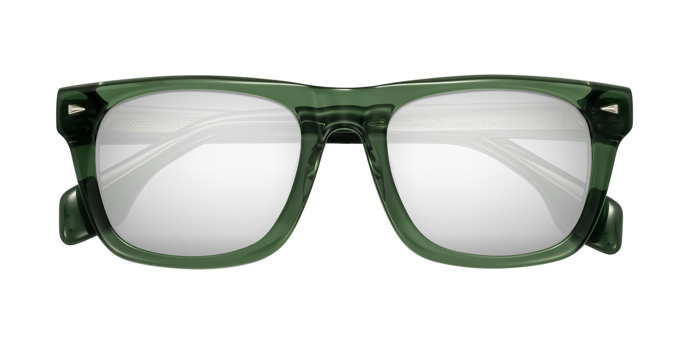 Nesse - Transparent Green Flash Mirrored Sunglasses
