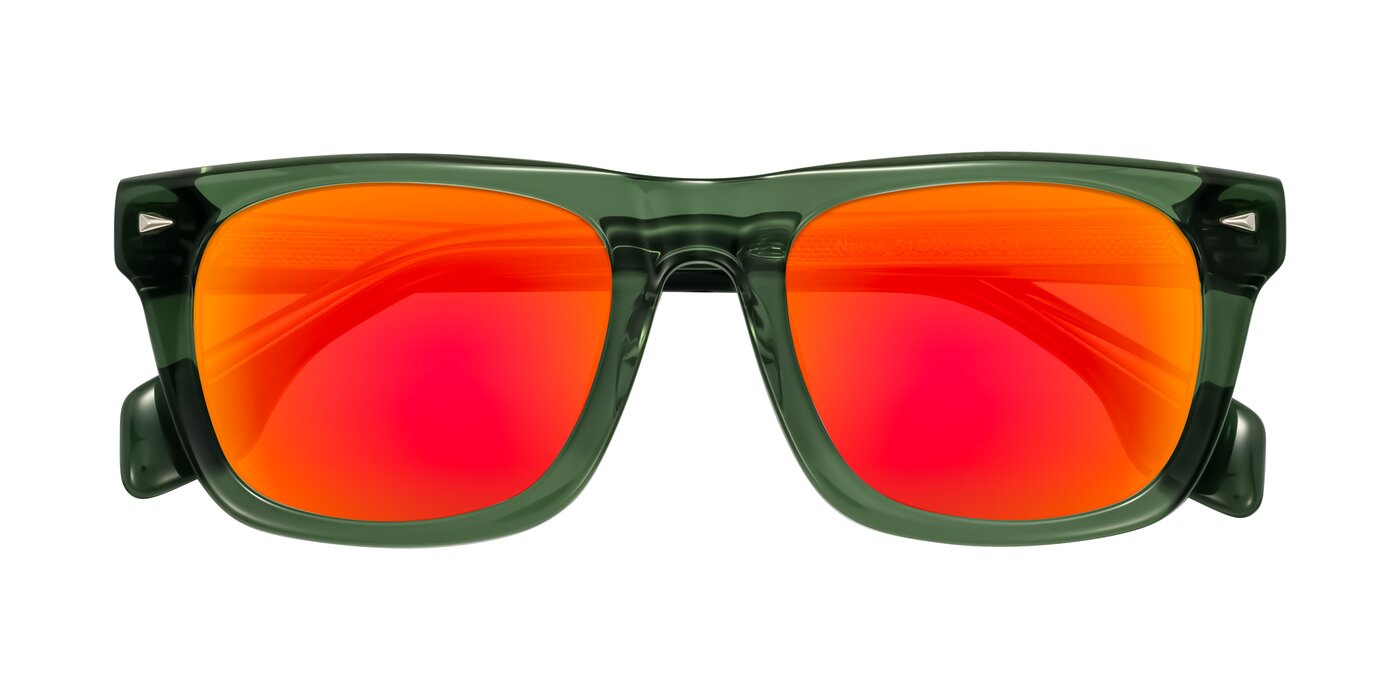 Nesse - Transparent Green Flash Mirrored Sunglasses