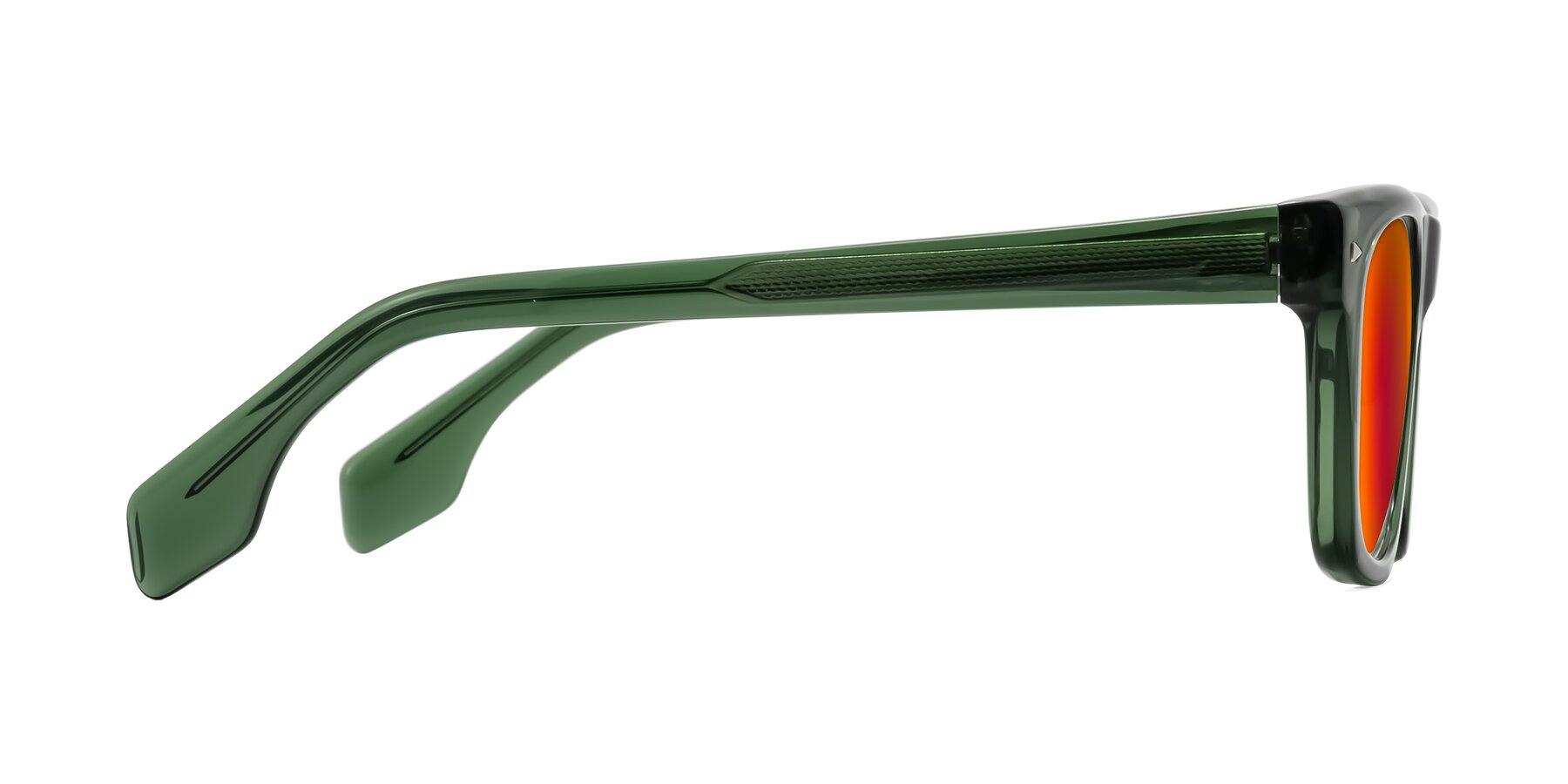 Side of Nesse in Transparent Green with Red Gold Mirrored Lenses