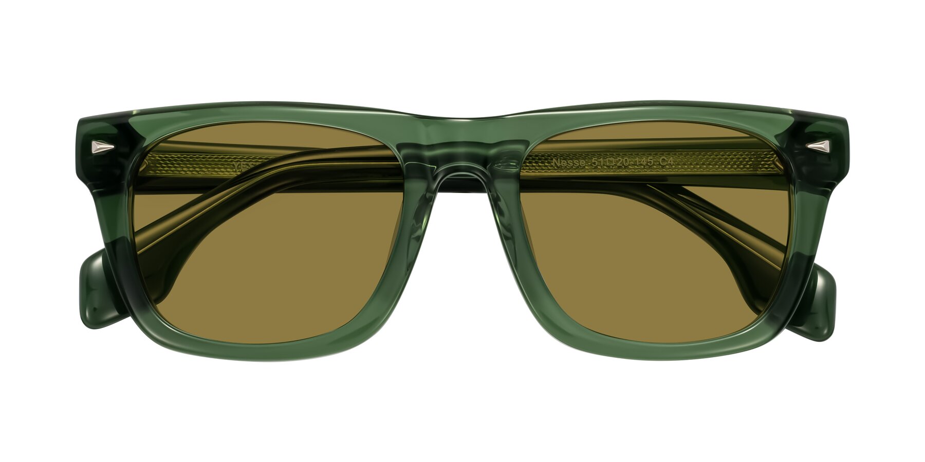 Folded Front of Nesse in Transparent Green with Brown Polarized Lenses