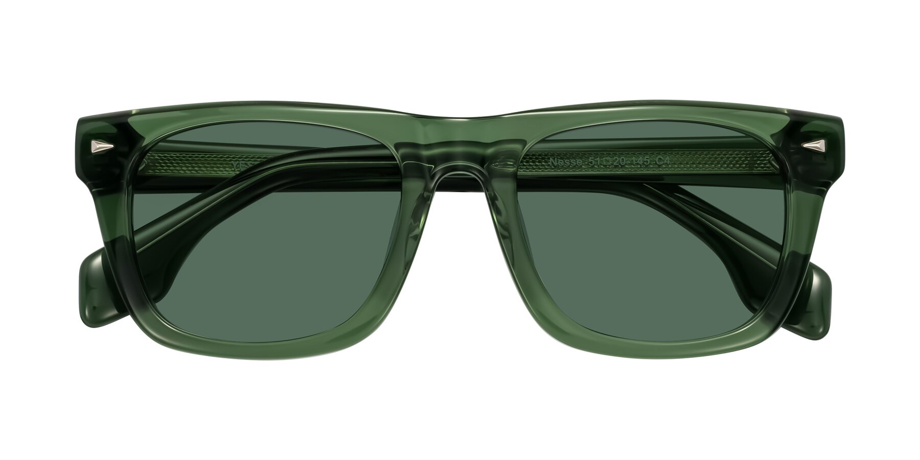 Folded Front of Nesse in Transparent Green with Green Polarized Lenses