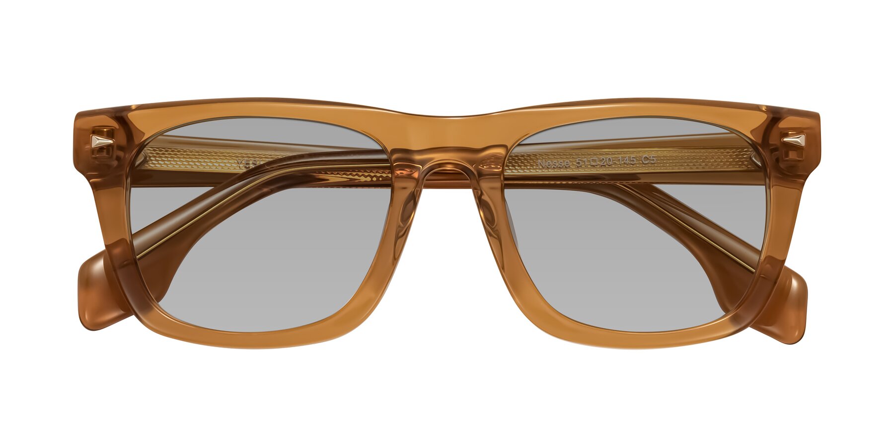 Folded Front of Nesse in Amber with Light Gray Tinted Lenses