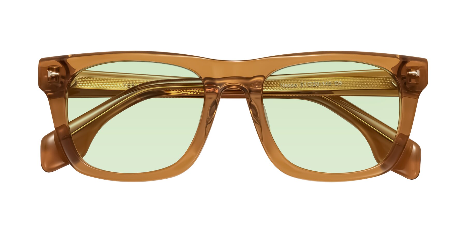 Folded Front of Nesse in Amber with Light Green Tinted Lenses