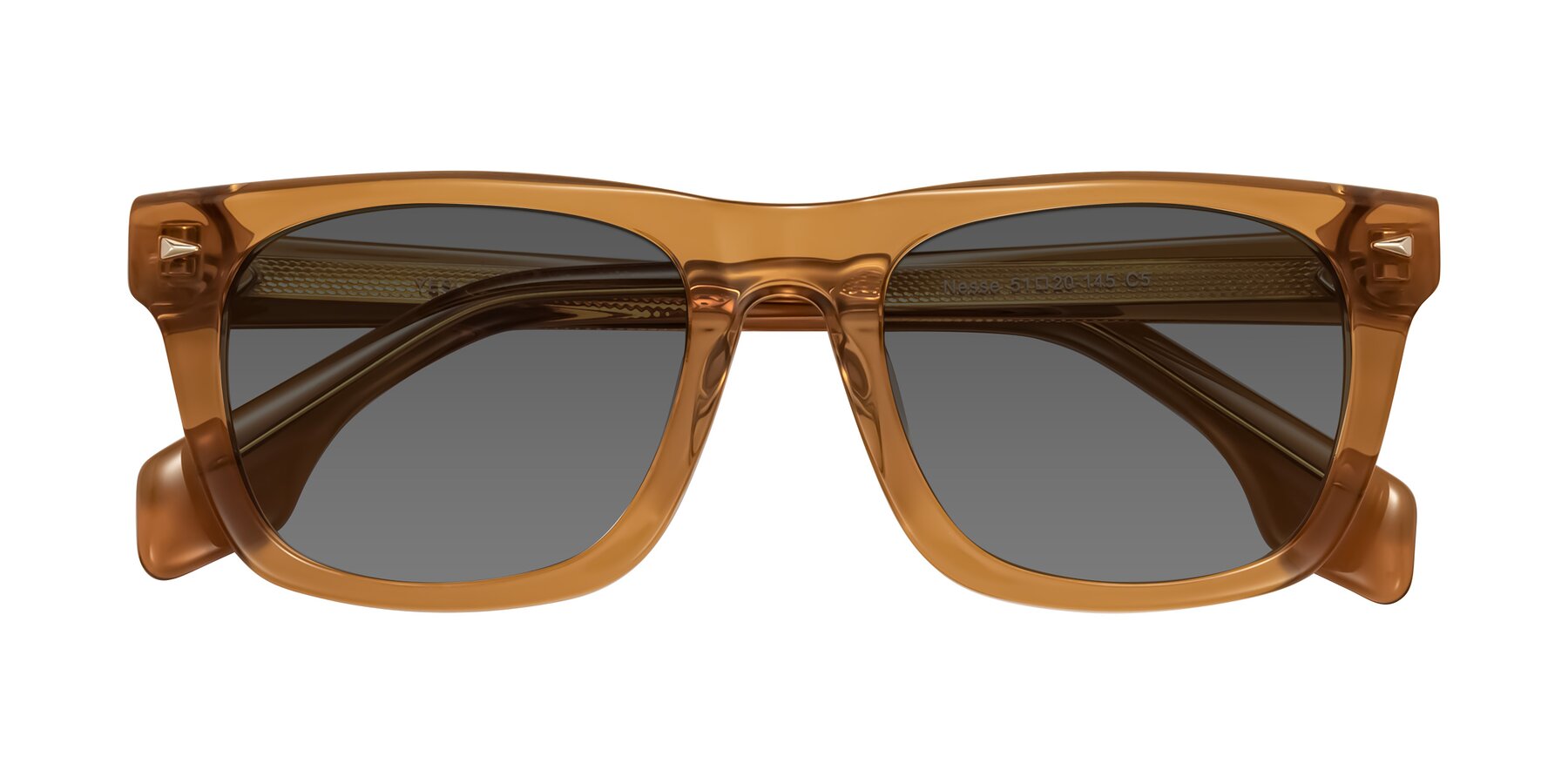 Folded Front of Nesse in Amber with Medium Gray Tinted Lenses