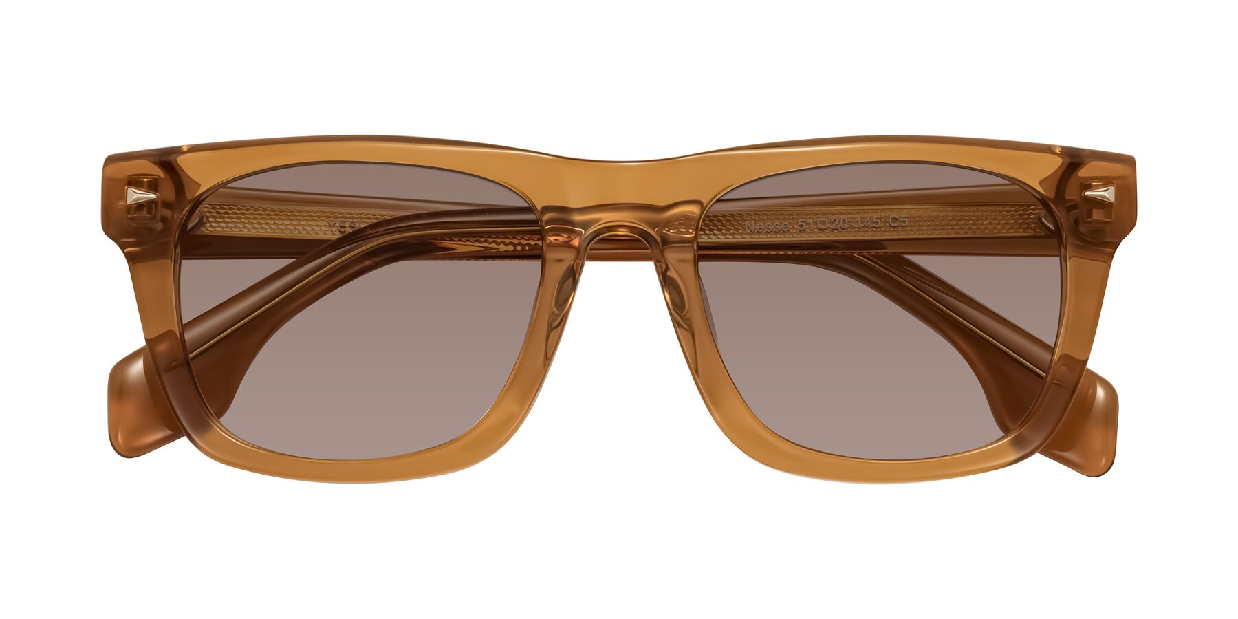 Folded Front of Nesse in Amber with Medium Brown Tinted Lenses