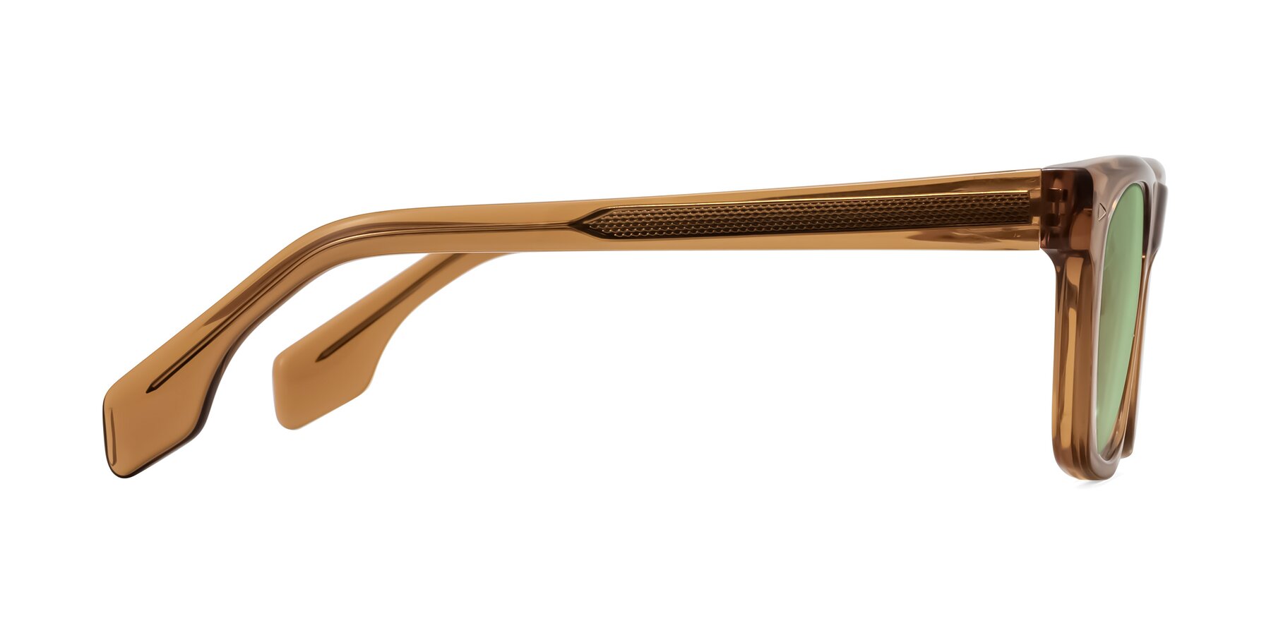 Side of Nesse in Amber with Medium Green Tinted Lenses